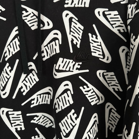 Nike Club Fleece All Over Print Swoosh Hoodie Black - Picture 2 of 6